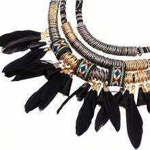 African  Feather Pendant Multi Layers Necklace Earring Set Statement Bib Necklaces Feathered Dangle Earring Boho Collar Chains For Women Men