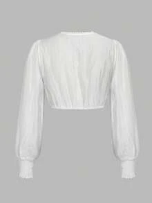 ii Women's White Dirndl Blouse Long Sleeve V-Neck Button Placket Costume Blouse For Oktoberfest And Carnival, Halloween - White - View 2