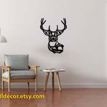 Deer Head Wall Art, Deer Head Metal Wall Art, Metal Wall Decor, Home Office Living Room Decoration, Deer Wall Sign, Metal Wall Art? Metal Wall Shelf With Art Scroll Design Metal Wall Decor - Black - View 3