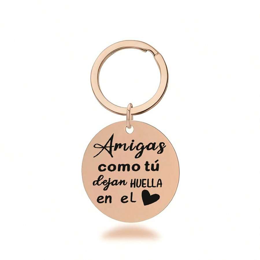 1 件不锈钢圆形心形钥匙扣，送给最好的朋友的礼物，感恩口号，优雅包包吊饰钥匙圈汽车配件可爱哥特 Y2k - 玫瑰金 - 查看 1