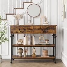 Techigher Wooden Entryway Table With 2 Drawers Narrow Console Table With Storage Shelves Hallway Table Sofa Table For Living Room Couch Foyer Kitchen Counter - Brown - View 6