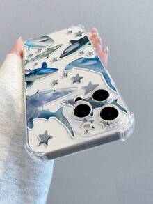 Shark Species Pattern Quadrant Anti-Drop Design Stylish Phone Case For 15/15promax/Phone 15pro/Phone 16/16pro/16promax /13/13pro/13promax/14/12/11/X/XS/XS MAX,Galaxy A50/A35/A10/A14/A15/A16 Galaxy S24/S24 Plus/S24 UlTRA/Galaxy S23/S23 +/S22 Ect. Built-In Shock Absorption And Anti-Drop Function, Fully Encased Around The Edges, Transparent And Minimalist. Suitable For MOTOG30/G20/G10/G524G/G825G/G71S Features Include Simple Japanese-Style Design, Cartoonish Girl Style, As Well As   Anti-Drop Protective Cases. Featuring A Minimalist Japanese-Style Design, Cartoonish Girlish Style, And Shock-Proof Protection. - 無色 - 查看 4