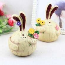 2pcs Resin Hand-Painted Vintage Countryside Rabbit Figurines, Cute Bunny Decorative Home Ornaments, Tabletop Decor For Easter - Multicolor - View 2