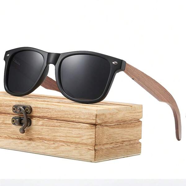 Gafas de moda de nogal negro con estilo casual retro de madera veteada, éxito de