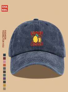 1pc Summer Lemon Print Baseball Cap, Unisex Distressed Vintage Snapback, With Leopard Design, Lightweight Breathable City Cap, Truck Driver Dad Hat, Party Hiphop Hat, Beach Vacation Sun Hat, Outdoor Fishing Golf Sports Cap, Ideal Gift For Family And Friends On Holidays And Anniversaries, All-Season
