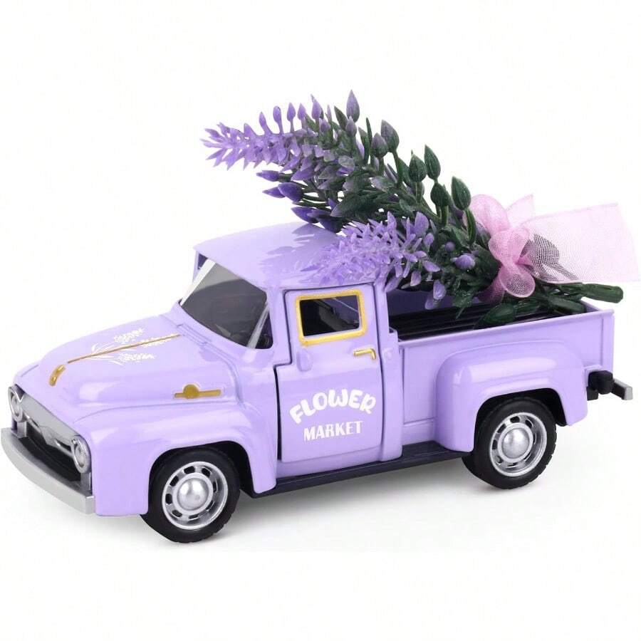 LavenderInspired Home Decorative Metal Truck With Artificial Lavender Arrangement Rustic Pickup Truck Miniature DieCast Model For Farmhouse Desk Accessories Layered Trays And Kitchen Decorations - Purple - View 1