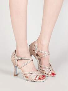 Ladies Tango Training Shoes Soft-Sole Jazz Sneakers Ballroom High Heel Dance Shoes With Rhinestones Latin Dance Shoes Cuban Heel 9cm