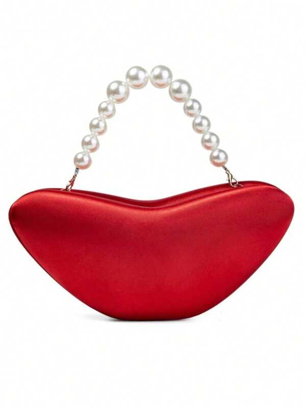 High-End Banquet Clutch Bag, Heart Design, Elegant Pearl, Minimalist Chain Shoulder/Crossbody Strap, Lightweight Luxury Party/Evening Bag, Perfect Birthday Gift For Girlfriend, Party Clutch Suitable For Party, Wedding, Gala, Holiday Party Dress, Evening Gown And Sequin Dress