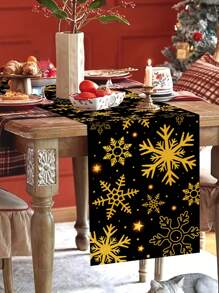 1 件 35 * 180 厘米/13.78 * 70.87 英寸圣诞桌布，黑色和金色雪花图案桌布，节日家居装饰，现代圣诞派对装饰面料，适合圣诞晚餐、餐厅、客厅节日气氛布置，桌面必备圣诞装饰