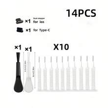 12 Peças Kit de Limpeza para Porta de Carregamento de Celular, Teclado de Computador e Chuveiro, Desobstruidor de Encanamentos, Limpador de Espaços, Mini Escova, Escova de Teclado, Etc., Cozinha, Banheiro, Casa, Fornecedores Domésticos (Várias Especificações)