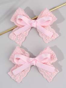 2 件女孩白色/粉色可爱优雅蝴蝶结发夹，纯色亚麻花朵印花和丝带手工蝴蝶结装饰，迷人装饰甜美可爱风格，适合日常穿着、派对、学校和春夏 - 彩色 - 查看 12