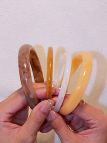 4pcs Elegant Retro Acrylic Round Bangle Bracelet Set For Women, Simple Design, Suitable For Casual Wear, Everyday & Party - Multicolor - View 1