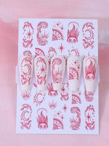 2 件时尚美甲贴纸带红线星月贴花自粘 3D 几何贴纸适用于亚克力指甲用品美甲装饰 DIY 配饰适合女士女孩 - 紅色 - 查看 5