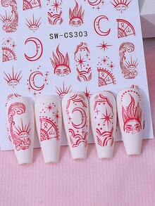 2 件时尚美甲贴纸带红线星月贴花自粘 3D 几何贴纸适用于亚克力指甲用品美甲装饰 DIY 配饰适合女士女孩 - 紅色 - 查看 8