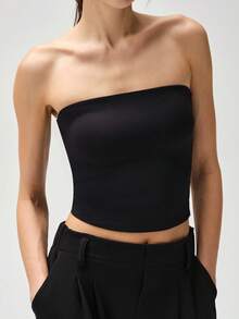 RRIVE Sexy Strapless Tube Top For Women Slim Fit Stretchy Breathable Bandeau Summer Casual Wear Vacation Concert Party Outfit - 黑色 - 查看 1