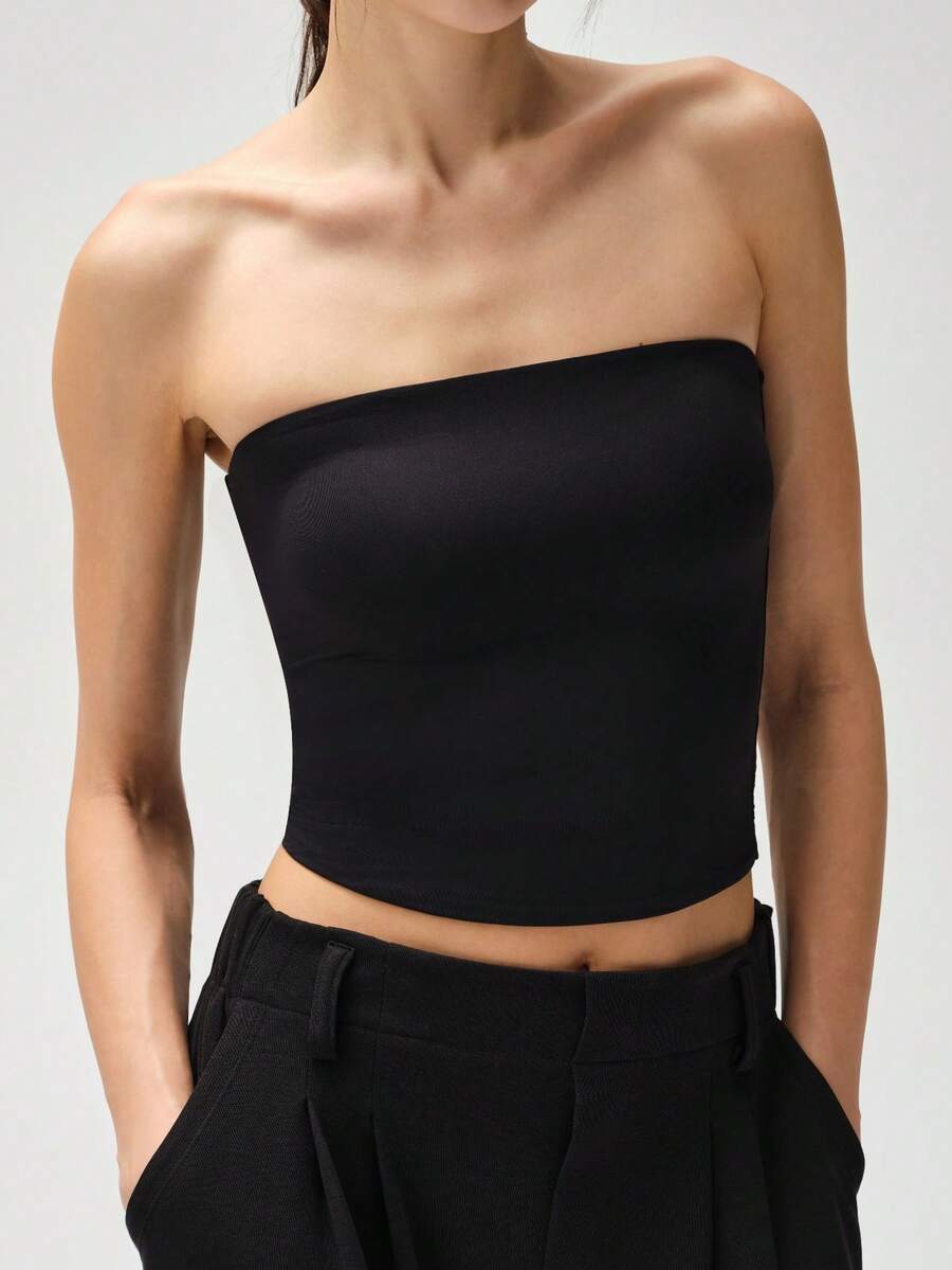 RRIVE Sexy Strapless Tube Top For Women Slim Fit Stretchy Breathable Bandeau Summer Casual Wear Vacation Concert Party Outfit - 黑色 - 查看 1