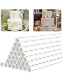 1/5/10pcs White Plastic Cake Dowel Rods, Hollow Cake Pillars, Round Wooden Sticks, Used For Multi-Tier Cake Building And Stacking - White - View 1