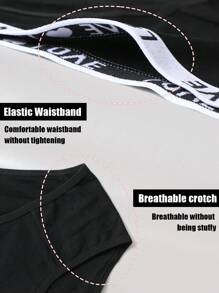 6pcs/Pack Women's Low Waist Panties Set, Letter Waistband, Comfortable, Sexy Seamless Solid Color Briefs, Black Shorts, Suitable For Halloween & Autumn - Multicolor - View 5