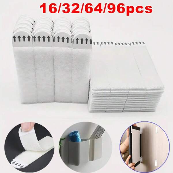 16/32/64/96Pcs Heavy- Duty Picture Hanging Strips- No- Drill Adhesive Hooks For Drywall, Ideal For Home& Office Decor, Easy Install Wall Mounting Kit, Double- Sided Removable Polyamide Frames