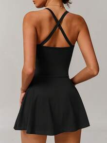 MASKERT 春夏女装连衣裙女运动服健身服瑜伽服网球服高弹亲肤舒适透气居家休闲 - 卡其色 - 查看 2