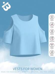 女士浅蓝色露肩短款T恤 | 超短款设计 | 性感时尚女式上衣 | 夏季街头风格必备单品