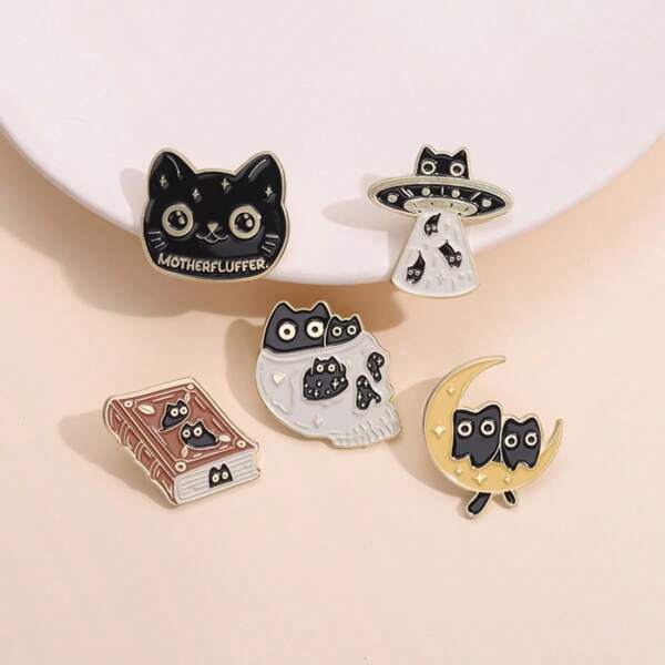 1 broche de aleación con accesorio en forma de luna y gato divertido y lindo, broche de mujer versátil y de moda