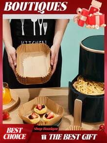 100 قطعة ورق خبز لقلاية الهواء، بطانات للقلي بالهواء، ورق زبدة لقلاية الهواء، بطانات قابلة للتخلص منها لقلاية الهواء، ورق لقلاية الهواء، صينية خبز مربعة ودائرية 8 و 6.3 بوصة، مناسبة للميكروويف والفرن والشوي والخبز