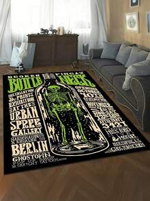 سجادة مساحة مطبوعة بزجاجة الطب والجمجمة العتيقة - سجادة كبيرة من البوليستر، مناسبة لغرفة المعيشة وغرفة النوم والديكور المنزلي - باللون الأسود مع تصميم جرافيك أخضر وأبيض - مثالية لحفلات هالوين أو الموضوعات، سجادة المدخل، ديكور غرفة غوثي، سهلة التنظيف؛ ديكور غرفة أنيق وسجاد ديكور منزلي جميل في الإقامات المنزلية