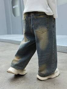 幼儿/小男孩宽松复古牛仔裤，适合秋季休闲、上学、户外穿着