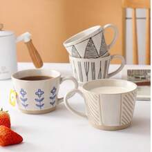 1pc Japanese Thick Pottery Mug, Handpainted Ceramic Cup, Retro Matte Finish Pottery Cup, Breakfast/Oatmeal Cup