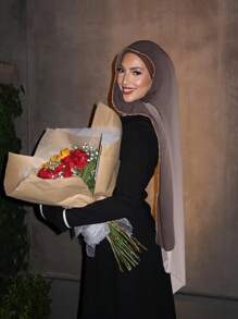 1 buc eșarfă hijab din șifon cu decorațiuni de lanț, eșarfe din șifon cu imprimeu cu mărgele cu lanț pentru festival, sărbătoare, petrecere de vacanță