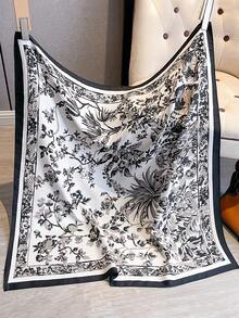 1 Khăn Bandana in hoa dành cho nữ, Khăn vuông lụa 90cm, Phụ kiện khăn Bandana dành cho nữ, Phù hợp với mọi dịp mặc váy - trắng - Xem 3