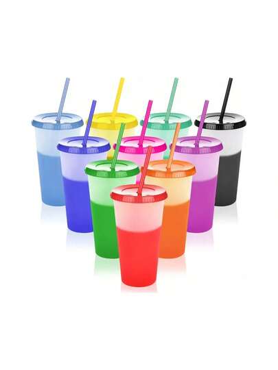 Vasos mágicos cambian color con tapa y popote 710ml paquete de 10 surtido vasos reutilizables creativos fiesta bebida agua refresco sorbete