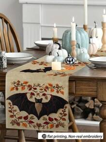 Drapeaux de table Halloween motif chauve-souris, lot de 1 pièce ou 10, pour la fête des récoltes, décoration saisonnière, style campagnard, tissu aspect lin, 33 x 91 cm, 33 x 183 cm, 33 x 274 cm, 3 tailles disponibles, décoration de fête intérieure et extérieure, thème citrouille, décoration de chambre. Idéal pour la décoration de la cuisine et des événements.