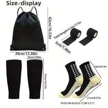 4Pcs/Set Durable Polyester Soccer Socks And Accessories Set - Comfortable Knit Tube Socks With Leg Sleeves, Taping Straps, And Drawstring Bag For Training And Matches