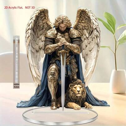2D 平面亚克力 1 优雅圣米迦勒天使亚克力桌面装饰 6.3 英寸 X 7.1 英寸，适合家庭、办公室和户外空间 - 送给朋友的理想礼物