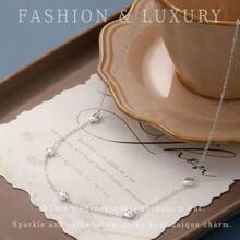 1pc Adjustable Cubic Zirconia Necklace Sparkling Clavicle Chain For Women Stainless Steel 18K Gold Plated Hypoallergenic Waterproof Jewelry Gift For Christmas And Birthday And Valentine's Day And Date Night