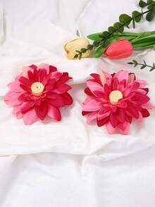 1 对时尚花卉图案布质耳钉，别致百搭清新甜美风格