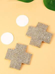 1 Pair Sexy Silver Crystal Cross Shaped Nipple Pasties, Women Party Accessories - Gold - View 2
