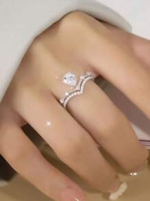 Sanrio 1PC Adjustable V-Shaped Drill Crown Drop Zirconia Ring - Luxe Vintage Elegance, Perfect For Daily Wear & Valentine's Day Gift For Her