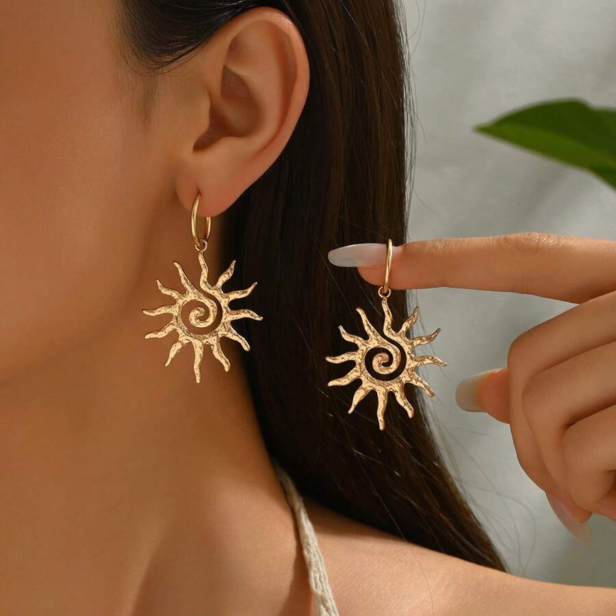 Brincos de girassol para homens, brincos de metal em espiral, brincos de design minimalista, brincos Y2K, presente de luxo de nicho, ideal para namorada