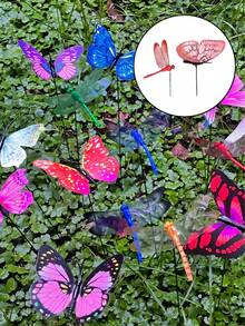 10pcs Realistic Butterfly & Dragonfly Garden Decor - Outdoor Artificial Insect Stakes For Flower Pots, Lawn, Yard - Rust-Proof PVC Plastic Ornaments - Multicolor - View 11