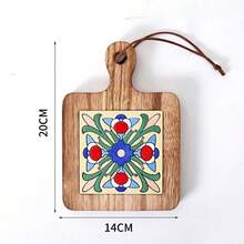 4 件套花卉木质立式杯垫套装 - 耐热厨房餐桌垫、复古餐垫、隔热锅垫 - 彩色 - 查看 8