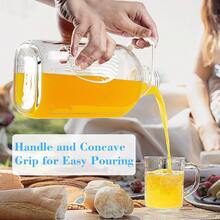 3 Pack 2 Qt Glass Water Bottles With Handle And Airtight Reusable SCREW LID - 64 Oz Juice Jugs, 1/2 Gallon Glass Milk Container For Fridge, Breast Milk Jug Pitcher With Scales, Extra Lids & Handles,6921492