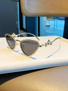 1 副金属猫眼时尚眼镜，带手工水晶星星，男女皆宜，Y2K 复古风格，适合婚礼、海滩派对、舞会、户外活动、音乐节猫眼形墨镜