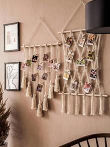 1pc Macrame Boho Tassel Photo Frame Wall Hanging Clip Room Decor, Bohemain Floating Picture Frames Display, Notes Hair Manager Organization And Storage, Collage, Bedroom Decor, Used For Home Dormitory Living Room House Decoration Clips, Wedding Party Birthday Back To School Supplies Thanksgiving Christmas Holiday Essentials Gift Home Decor