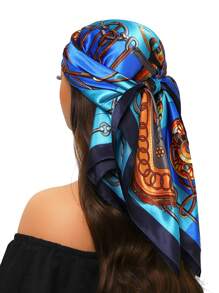 1pc 35.4 Inch Square Scarf, Fashion Printed 90cm Scarf Shawl Neckerchief Luxury Silk Feeling For Women, All Season