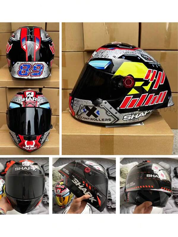 Unisex Mode Hai Design Motorradhelm, Nr.89 grafische Vollvisierausführung, bequem zu tragen, exquisite Verarbeitung, stilvoll Motorrad Sicherheitskappe