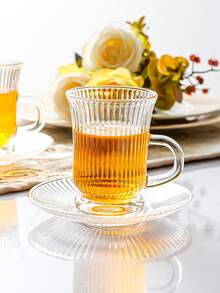 1 Set, Middle Eastern Retro Glass Tea Cup & Saucer Combination, Turkish Tea Cup With Saucer Set, Includes 6 Cups And 6 Saucers, Suitable For 6 People, Slim Waist Design With Thickened Bottom To Prevent Tea From Getting Cold