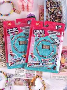 80/160 件/包 创意热销手环贴纸 多功能创意手环手环贴纸小册子拼贴日常装饰学校用品、节日派对、生日礼物学校用品、返校 - 彩色 - 查看 2